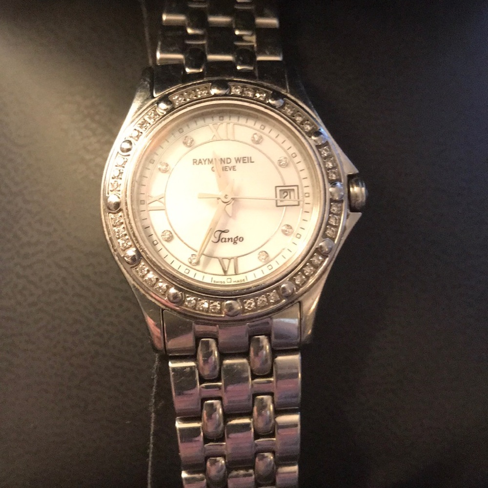 Raymond Weil diamond bezel Geneve watch, sapphire.